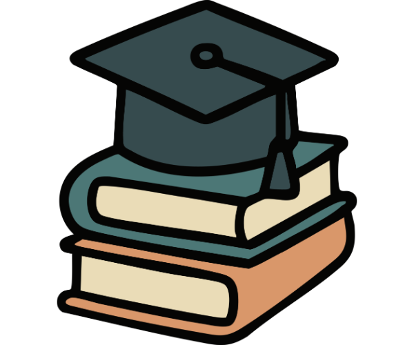 Illustration eines Stapels von Büchern mit Absolventenhut als Symbol für Bildung, Studium und Qualifikation